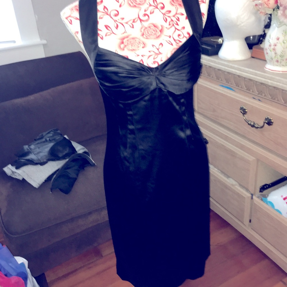 Calvin Klein Black Satin Cross Back Gown